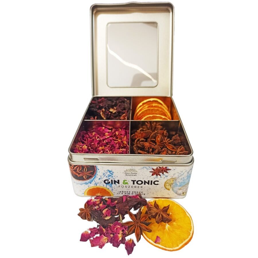 Gin Tonic Botanicals fém dobozban, osztott (hibiszkusz-rózsaszirom-ánizs-narancs) - 125 gr